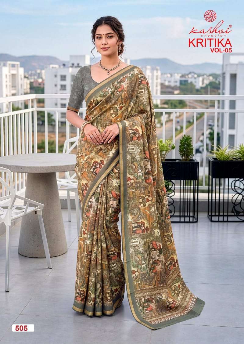 Kashvi Creation Kritika Vol 5 Dull Moss Kasab Border Saree