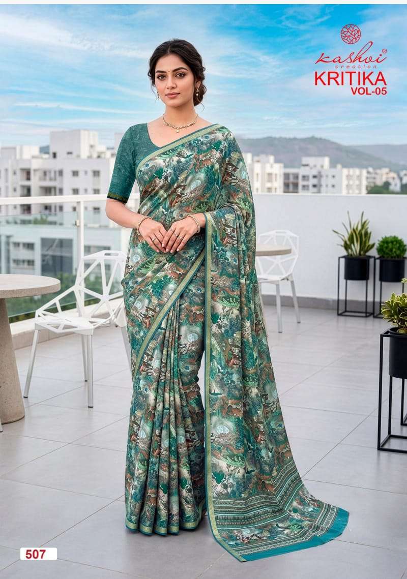 Kashvi Creation Kritika Vol 5 Dull Moss Kasab Border Saree