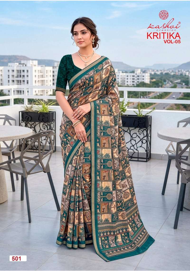 Kashvi Creation Kritika Vol 5 Dull Moss Kasab Border Saree