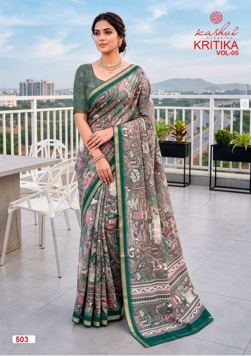 Kashvi Creation Kritika Vol 5 Dull Moss Kasab Border Saree
