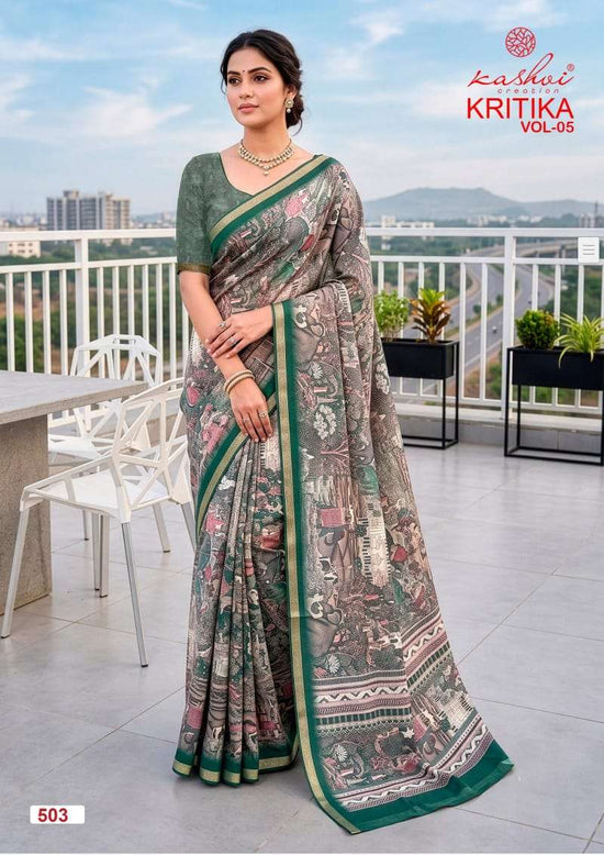 Kashvi Creation Kritika Vol 5 Dull Moss Kasab Border Saree