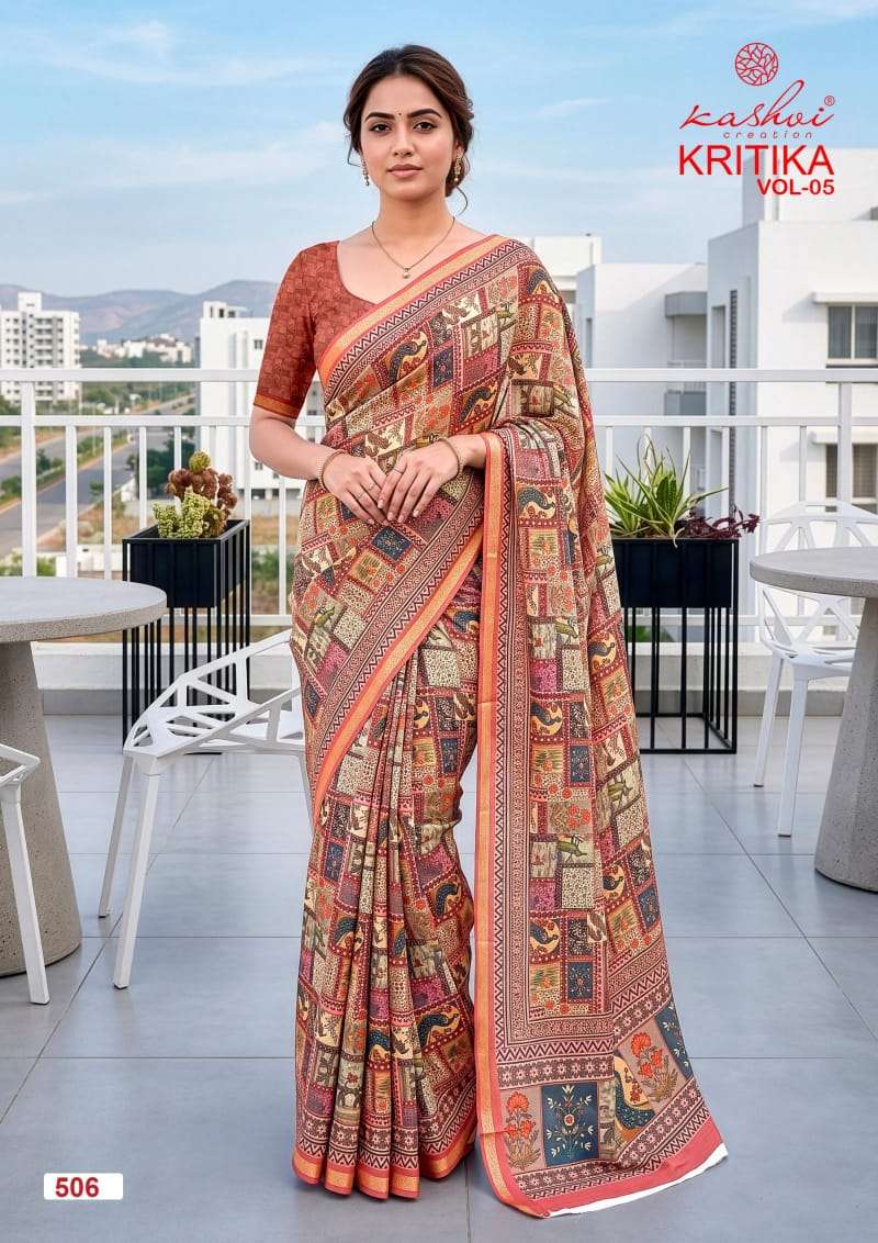Kashvi Creation Kritika Vol 5 Dull Moss Kasab Border Saree