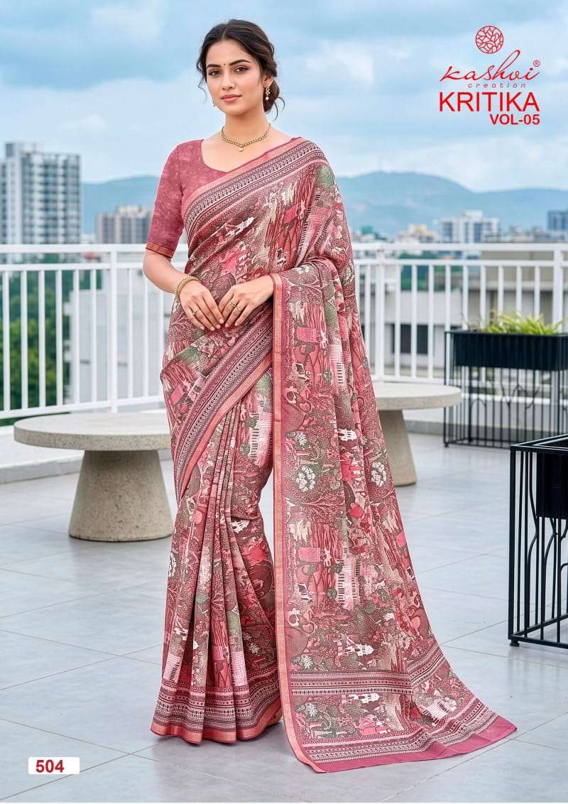 Kashvi Creation Kritika Vol 5 Dull Moss Kasab Border Saree