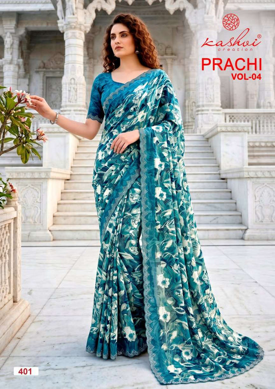 Kashvi Creation Prachi Vol 4 PC Rimzim Cutwork Swarovski Saree - Amrah Wholesale
