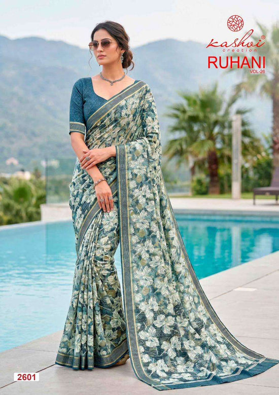 Kashvi Creation Ruhani Vol 26 Dull Moss Zari Patta Saree - Amrah Wholesale
