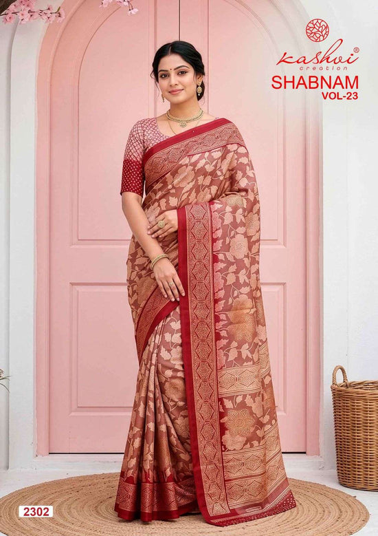 Kashvi Creation Shabnam Vol 23 Dull Moss Foil Print Saree - Amrah Wholesale