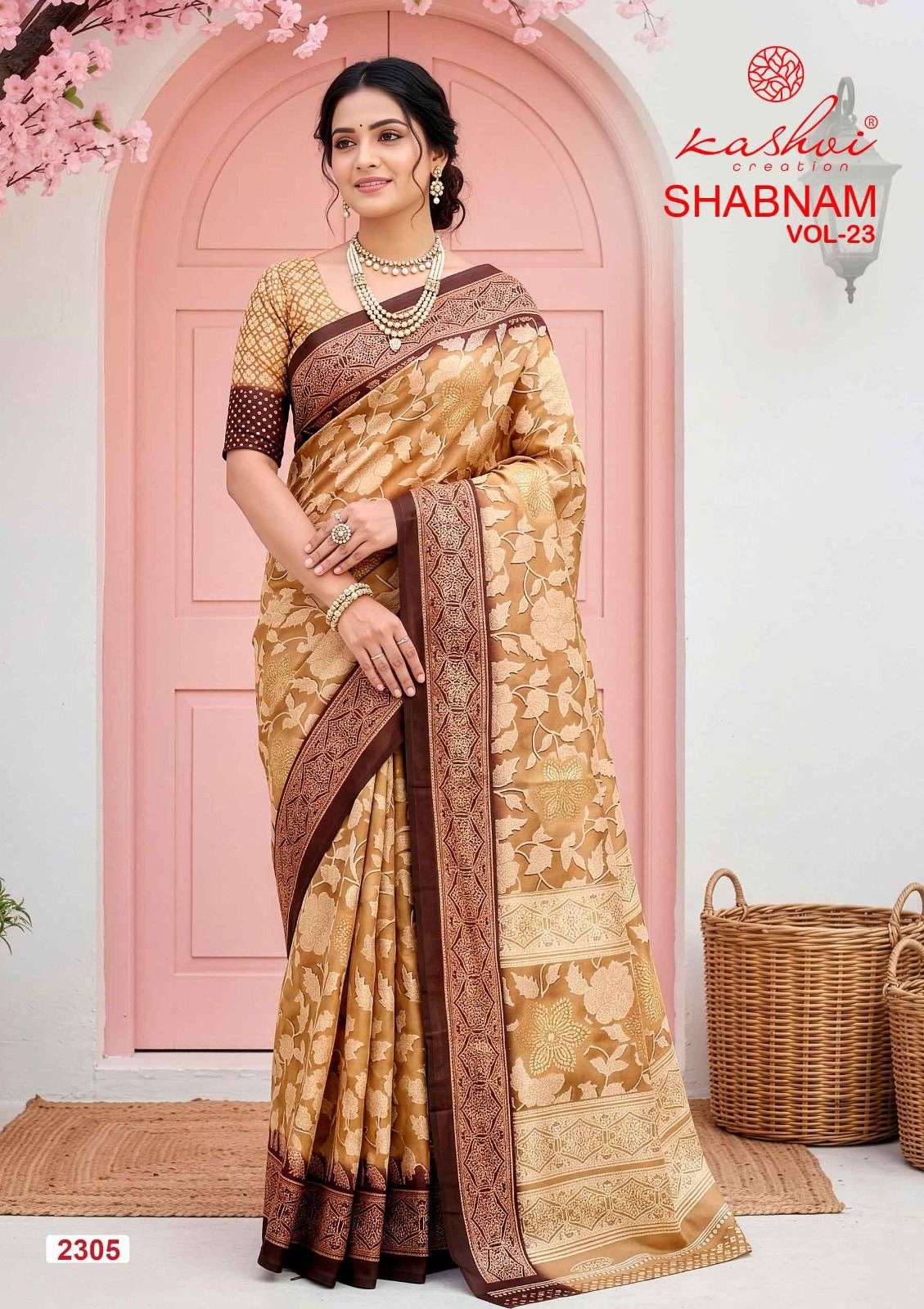 Kashvi Creation Shabnam Vol 23 Dull Moss Foil Print Saree - Amrah Wholesale