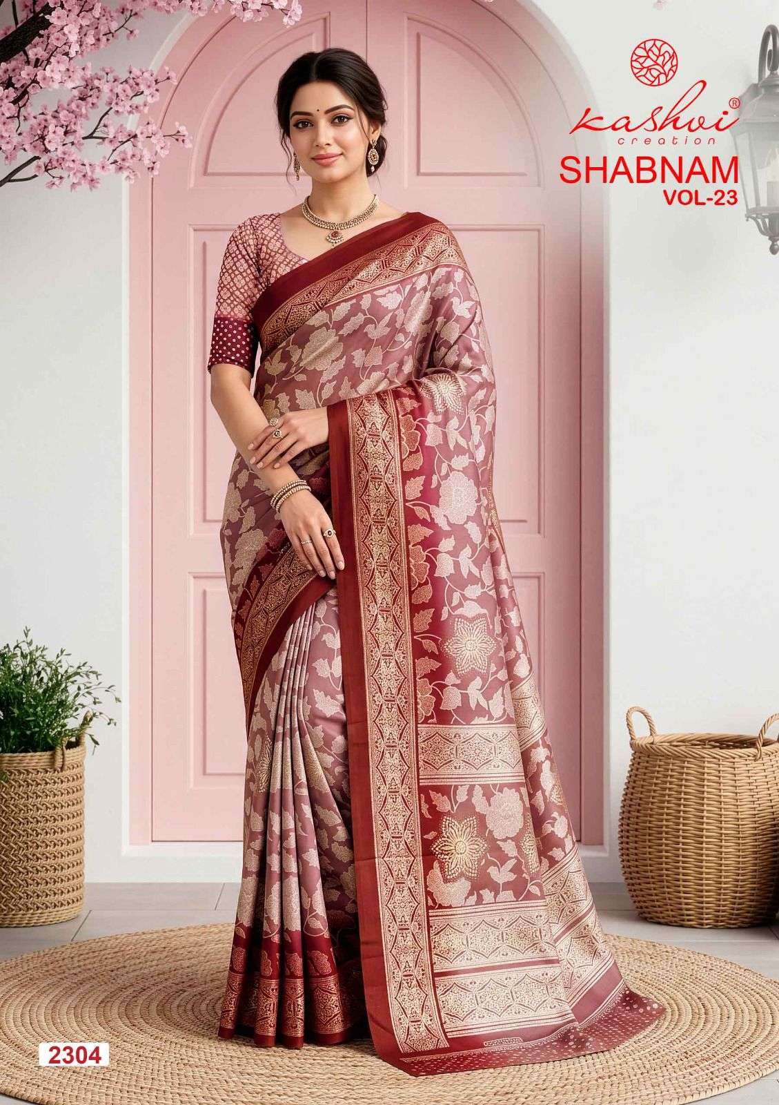 Kashvi Creation Shabnam Vol 23 Dull Moss Foil Print Saree - Amrah Wholesale