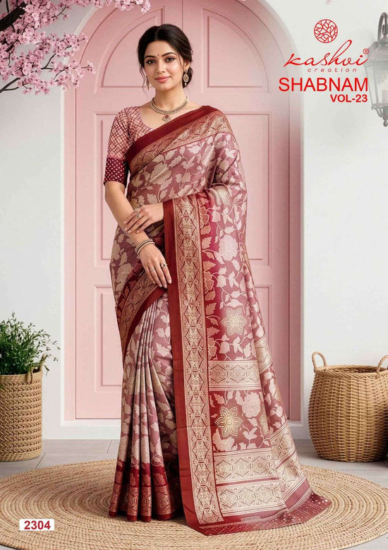 Kashvi Creation Shabnam Vol 23 Dull Moss Foil Print Saree - Amrah Wholesale