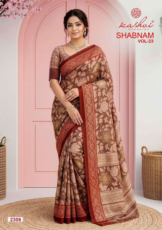 Kashvi Creation Shabnam Vol 23 Dull Moss Foil Print Saree - Amrah Wholesale