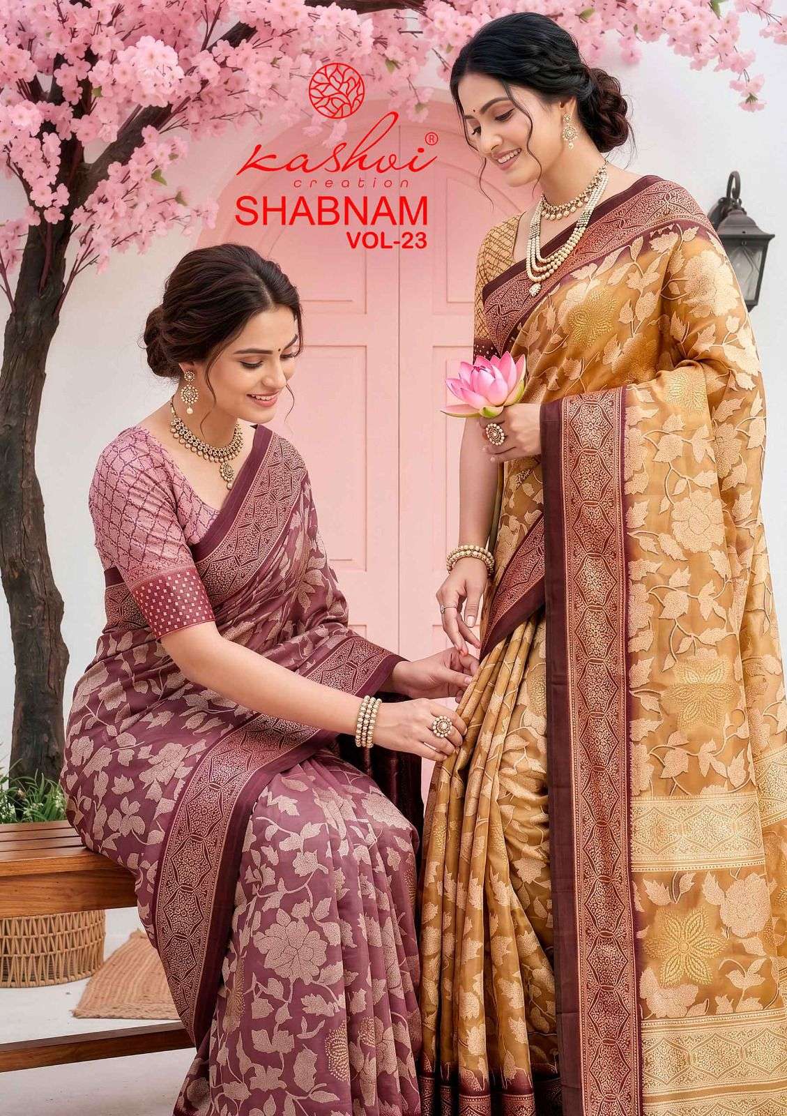 Kashvi Creation Shabnam Vol 23 Dull Moss Foil Print Saree - Amrah Wholesale