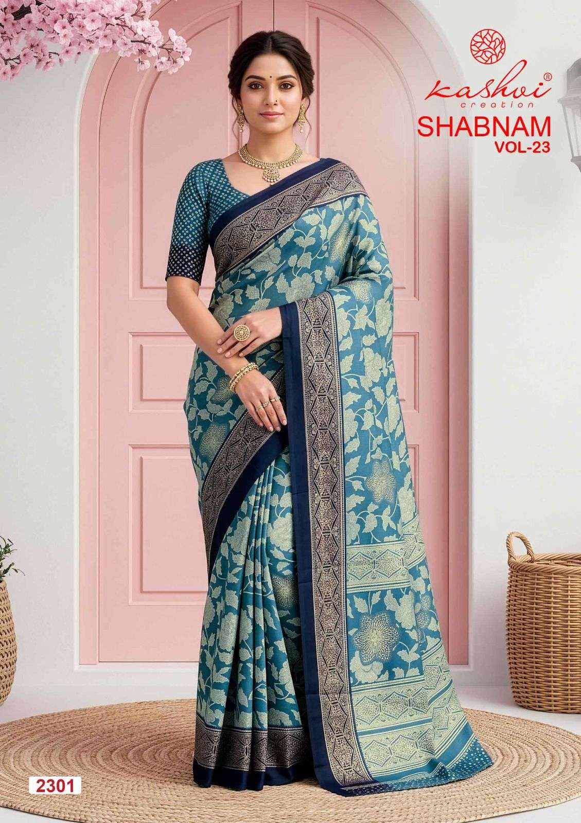 Kashvi Creation Shabnam Vol 23 Dull Moss Foil Print Saree - Amrah Wholesale