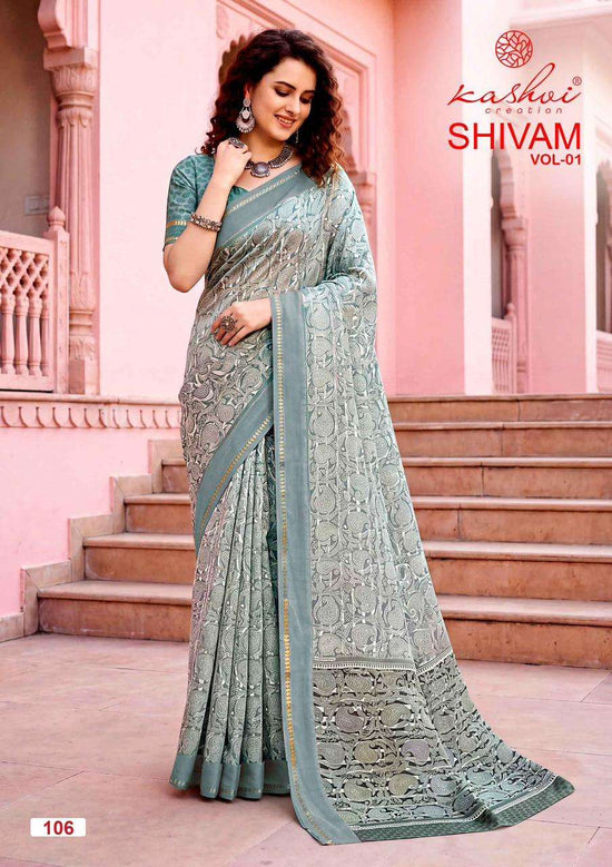 Kashvi Creation Shivam Vol 1 Dull Moss Viscose Border Saree - Amrah Wholesale