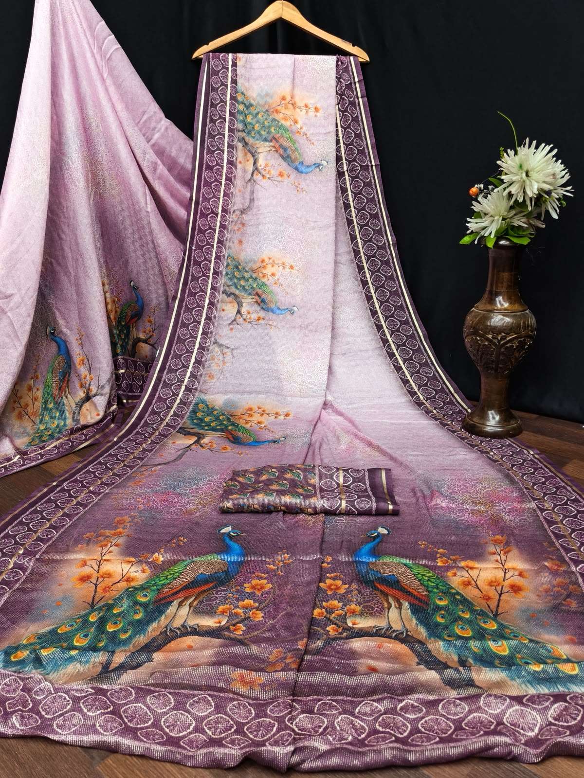 Kashvi Creation Tanchoi Silk Vol 1 Dull Moss Chiffon Saree Wholesale - Amrah Wholesale