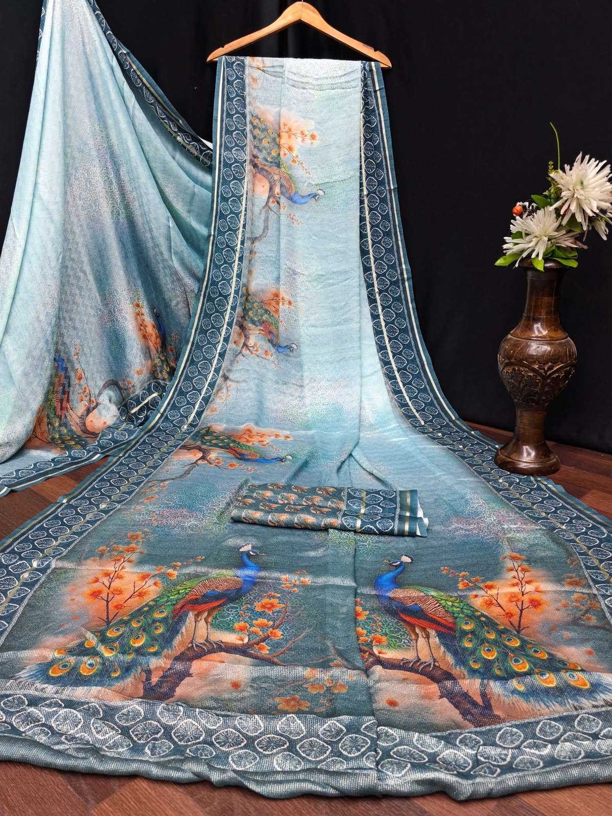 Kashvi Creation Tanchoi Silk Vol 1 Dull Moss Chiffon Saree Wholesale - Amrah Wholesale