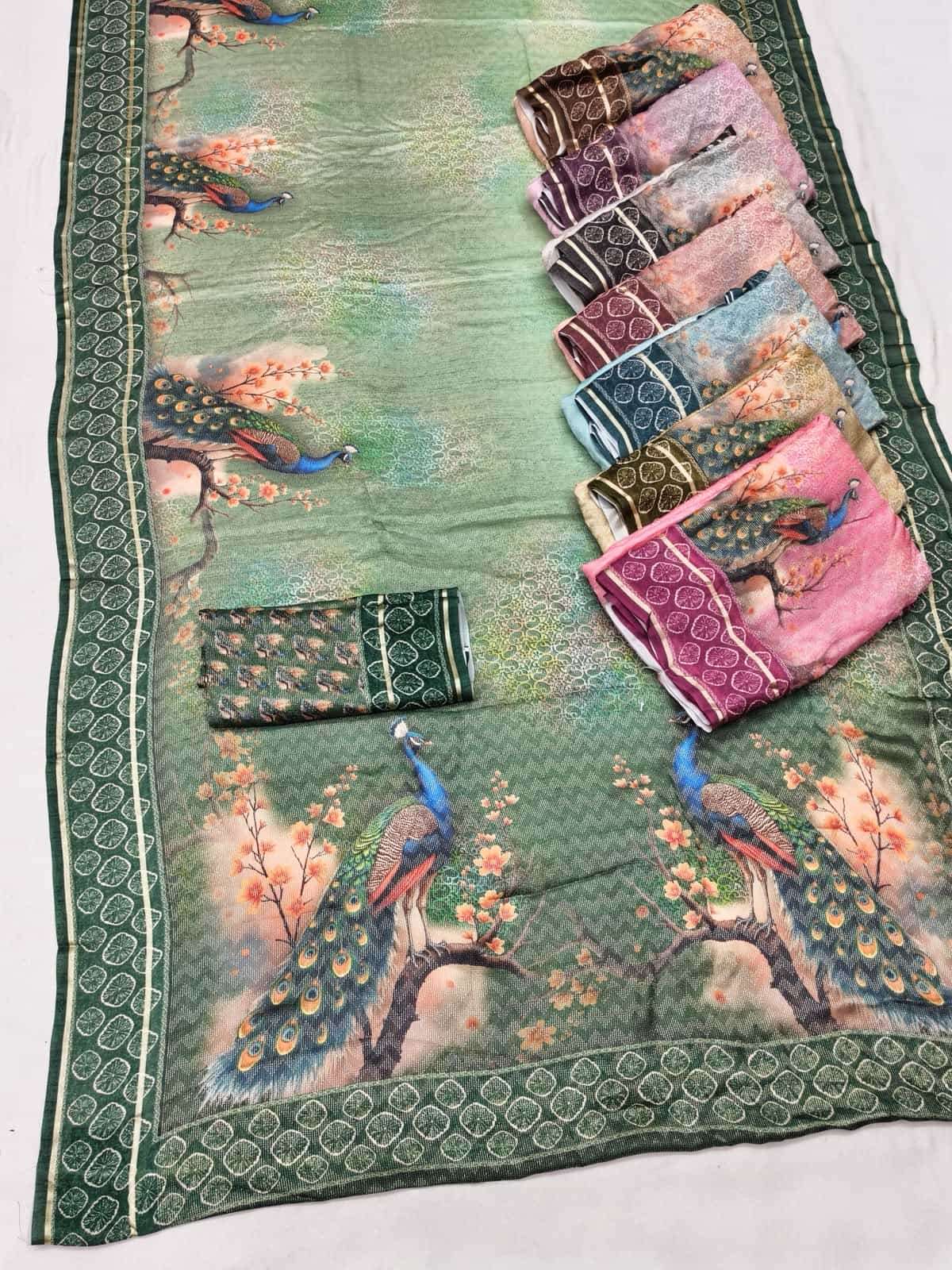 Kashvi Creation Tanchoi Silk Vol 1 Dull Moss Chiffon Saree Wholesale - Amrah Wholesale