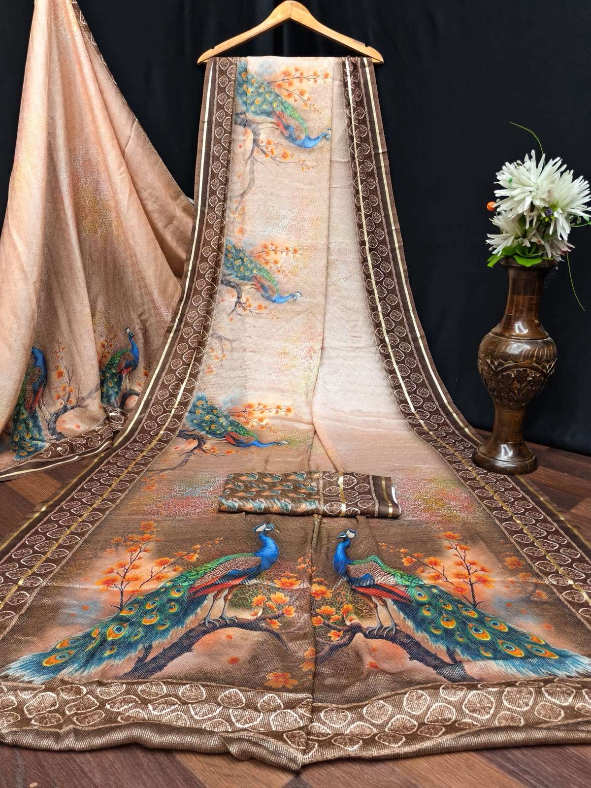 Kashvi Creation Tanchoi Silk Vol 1 Dull Moss Chiffon Saree Wholesale - Amrah Wholesale