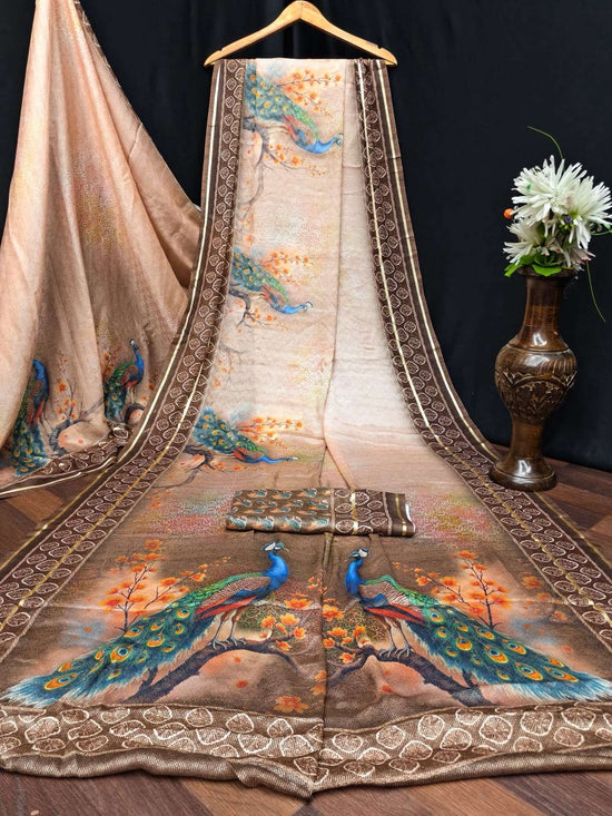 Kashvi Creation Tanchoi Silk Vol 1 Dull Moss Chiffon Saree Wholesale - Amrah Wholesale