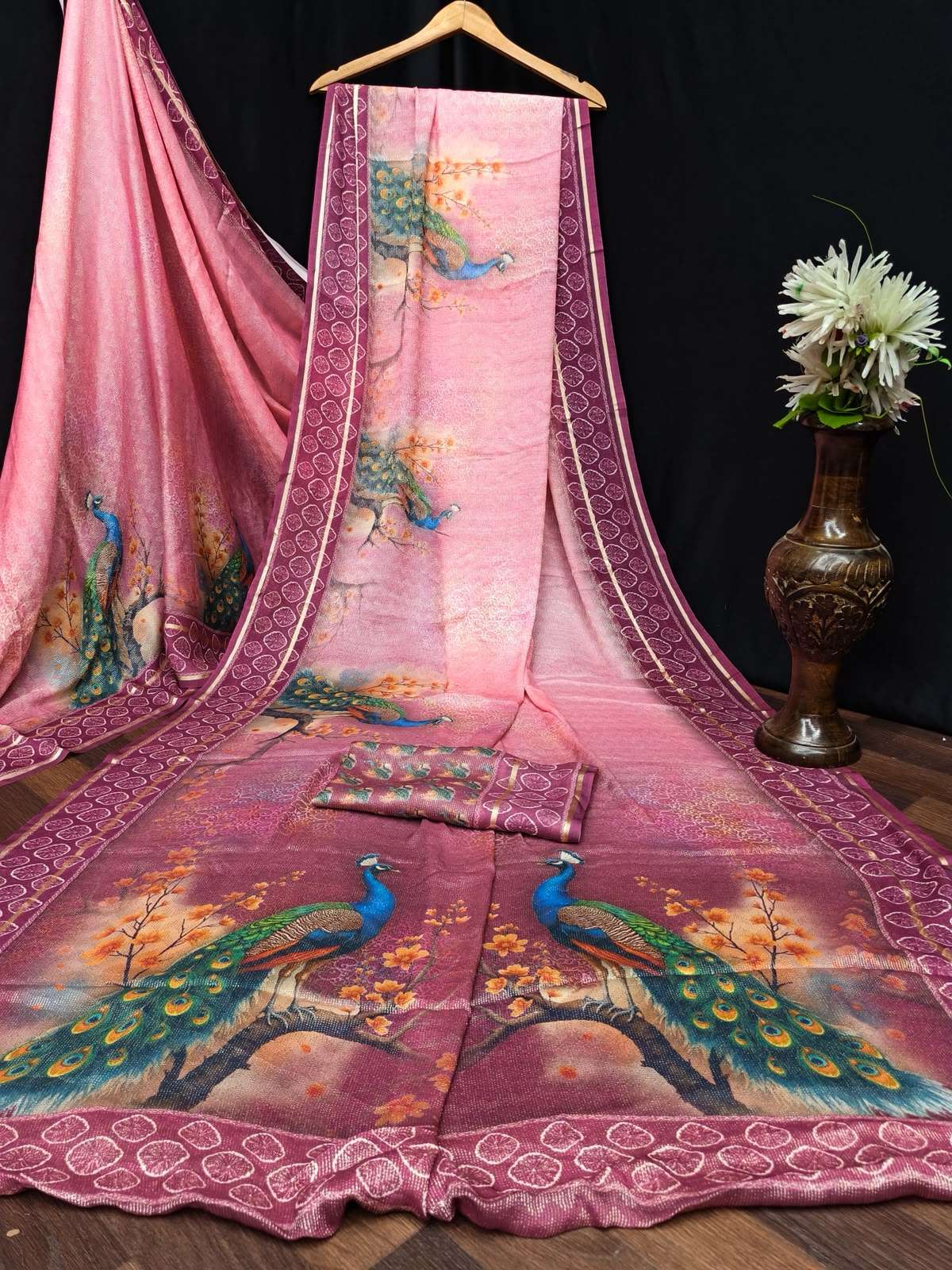 Kashvi Creation Tanchoi Silk Vol 1 Dull Moss Chiffon Saree Wholesale - Amrah Wholesale