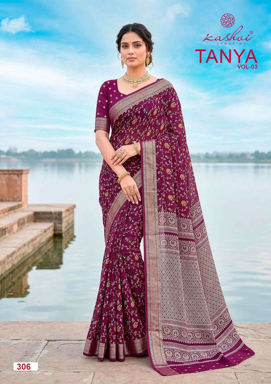 Kashvi Creation Tanya Vol 3 Dull Moss Viscose Border Saree - Amrah Wholesale
