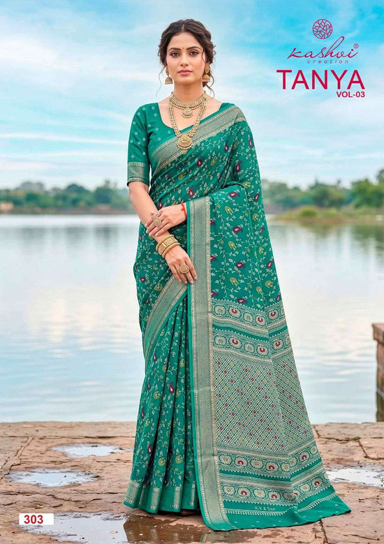 Kashvi Creation Tanya Vol 3 Dull Moss Viscose Border Saree - Amrah Wholesale