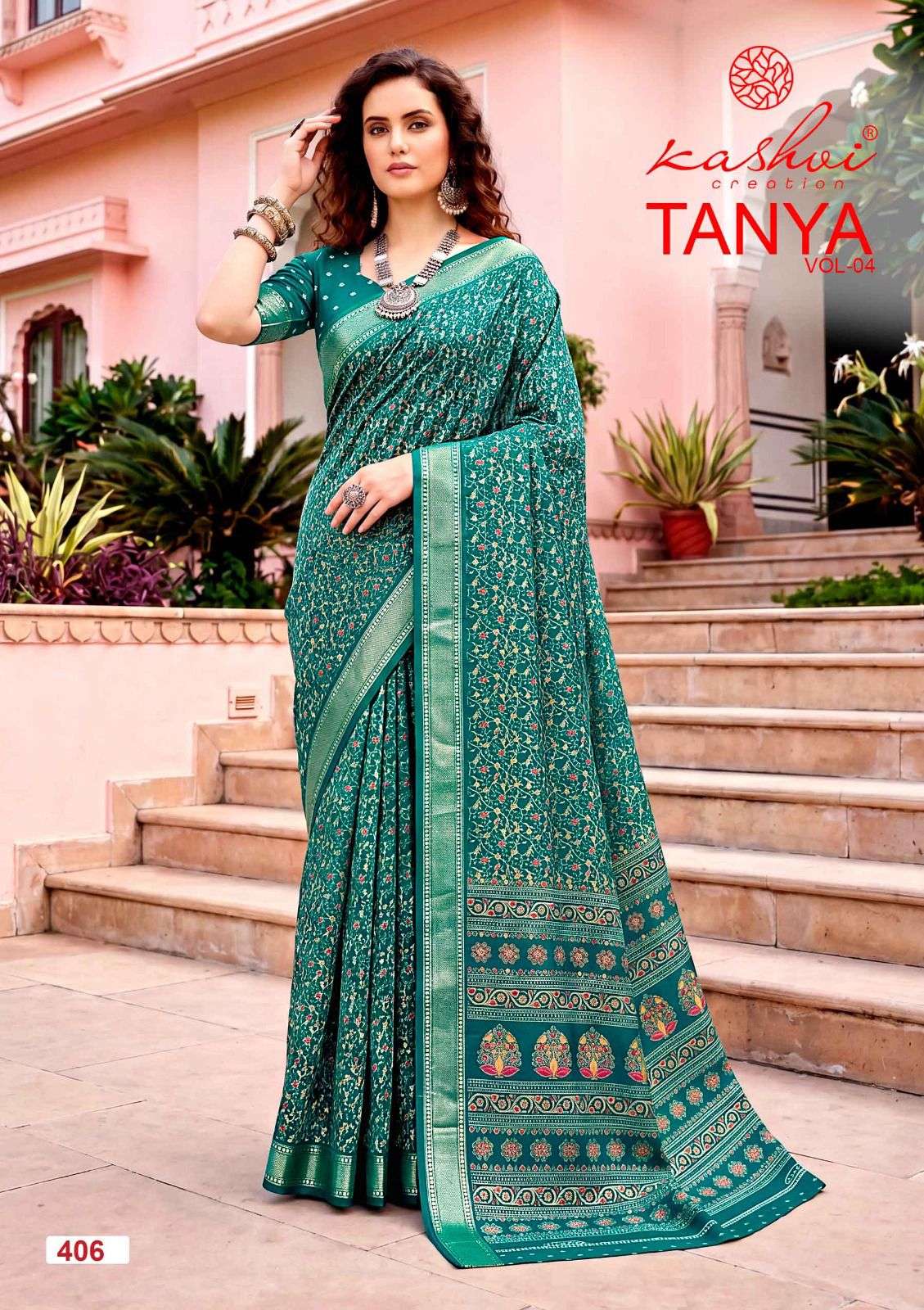 Kashvi Creation Tanya Vol 4 Dull Moss Viscose Border Saree - Amrah Wholesale
