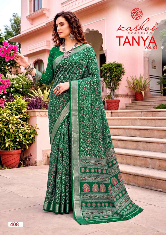 Kashvi Creation Tanya Vol 4 Dull Moss Viscose Border Saree - Amrah Wholesale