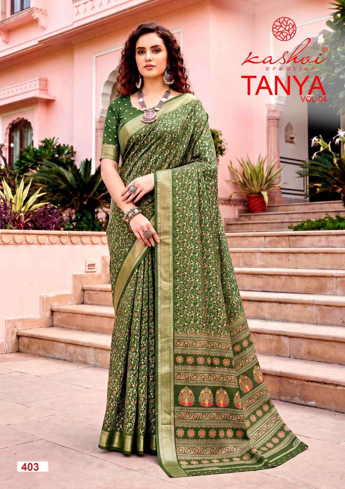Kashvi Creation Tanya Vol 4 Dull Moss Viscose Border Saree - Amrah Wholesale