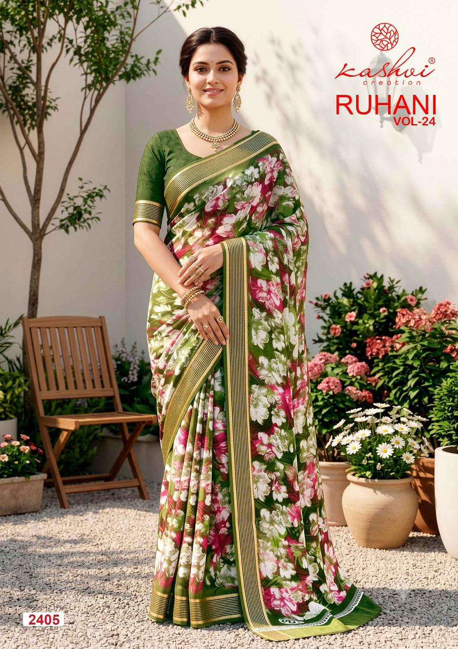 Kashvi Creation Ruhani Vol 24 Dull Moss Jari Patta Saree