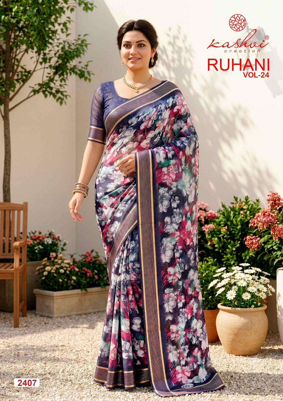 Kashvi Creation Ruhani Vol 24 Dull Moss Jari Patta Saree