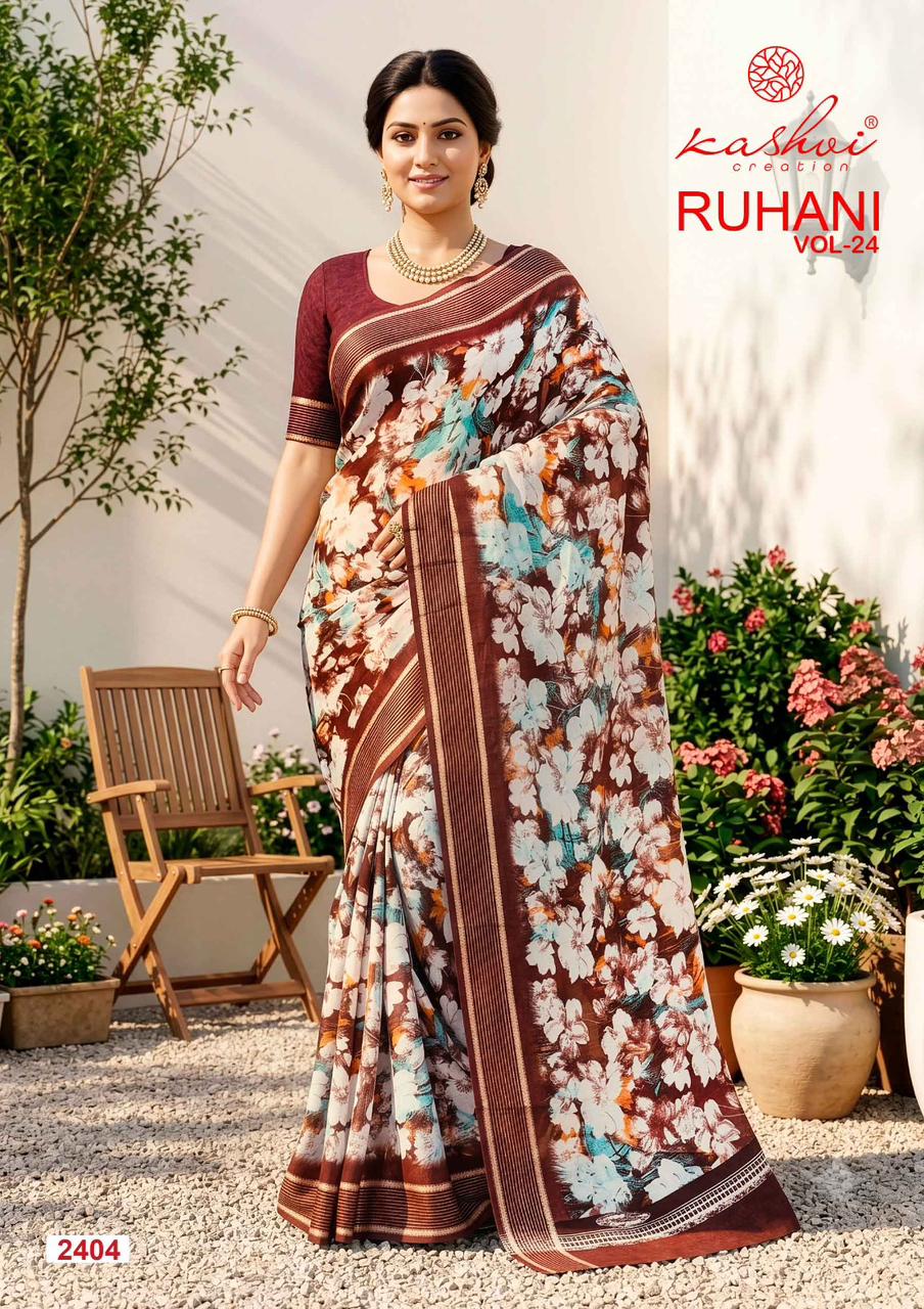 Kashvi Ruhani Vol 24 Moss Silk Printed Zari Border Saree - Amrah Wholesale