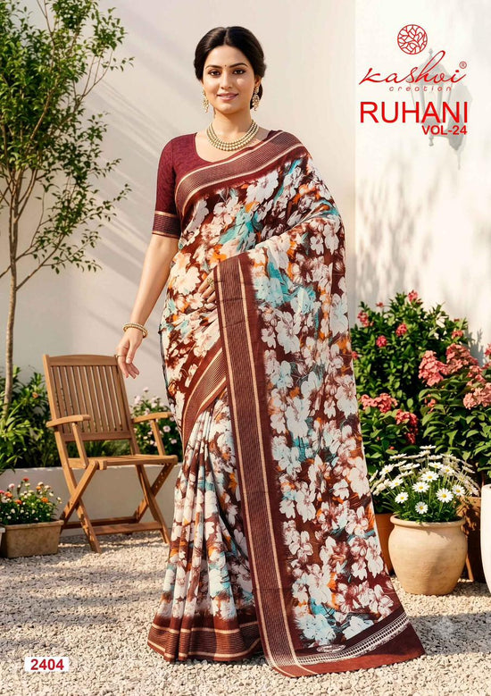 Kashvi Ruhani Vol 24 Moss Silk Printed Zari Border Saree - Amrah Wholesale