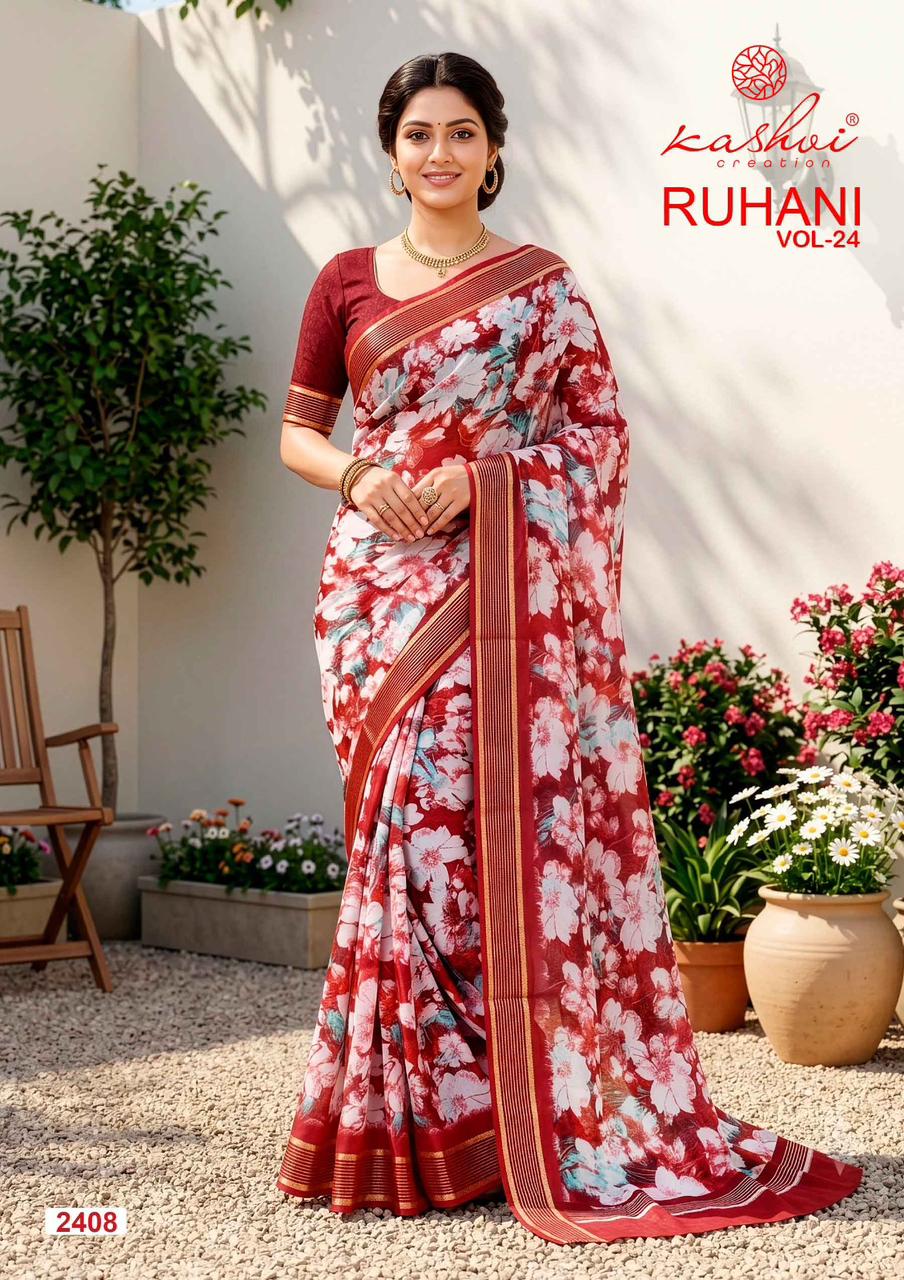 Kashvi Ruhani Vol 24 Moss Silk Printed Zari Border Saree - Amrah Wholesale