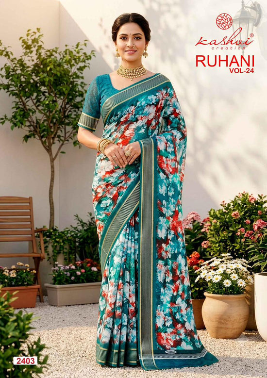 Kashvi Ruhani Vol 24 Moss Silk Printed Zari Border Saree - Amrah Wholesale