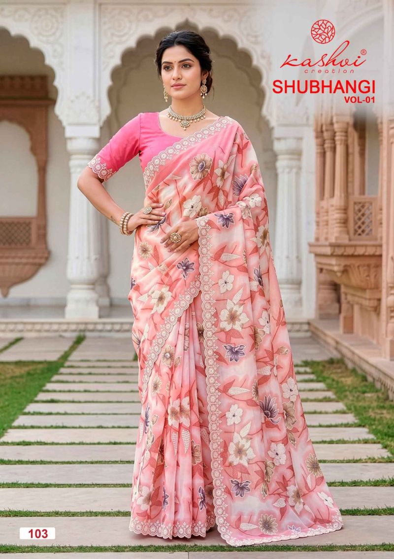 Kashvi Shubhangi Vol 1 Weightless Marble Embroidered Saree