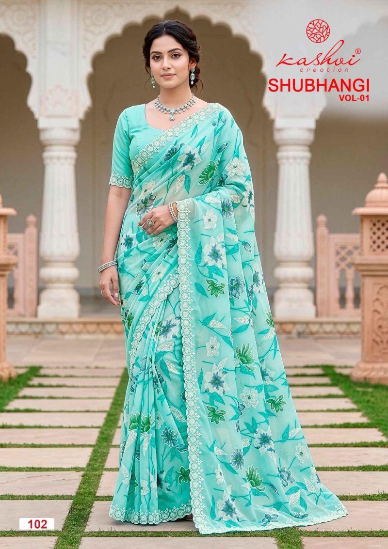 Kashvi Shubhangi Vol 1 Weightless Marble Embroidered Saree