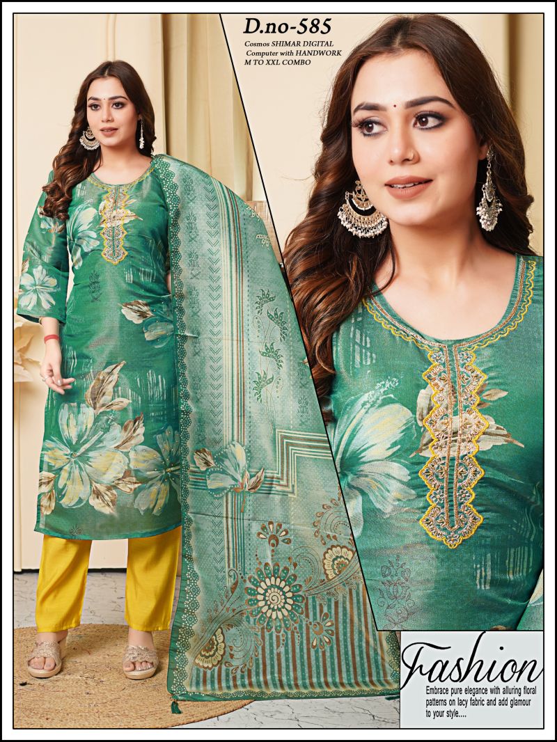Kashvi Vol 1 Simmar Embroidered Kurti Pant with Digital Printed Dupatta Set