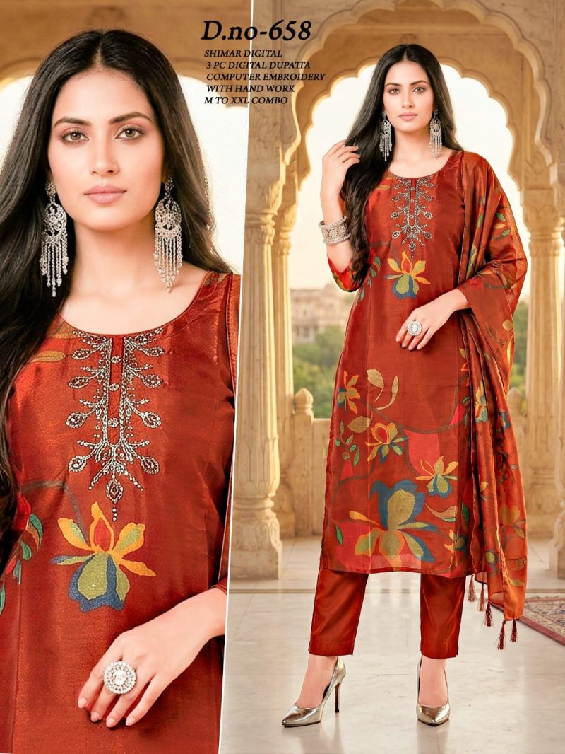 Kashvi Vol 1 Simmar Embroidered Kurti Pant with Digital Printed Dupatta Set