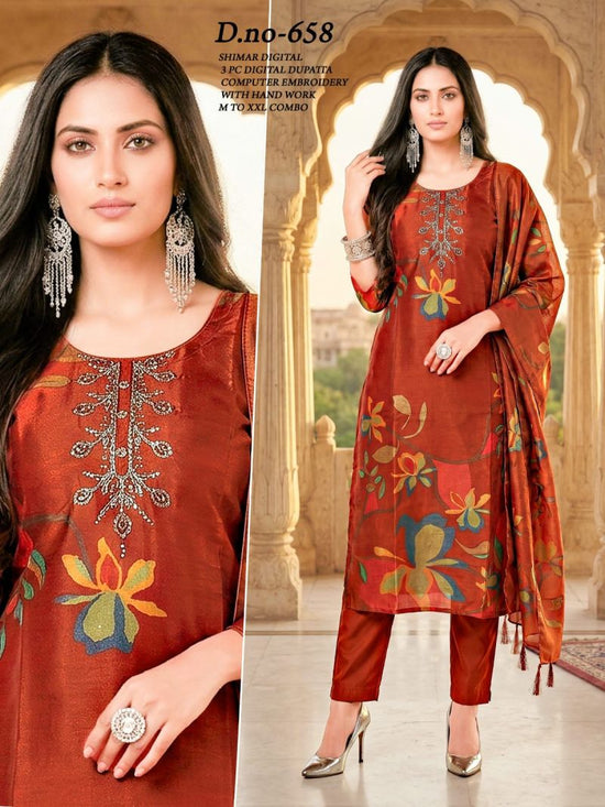 Kashvi Vol 1 Simmar Embroidered Kurti Pant with Digital Printed Dupatta Set