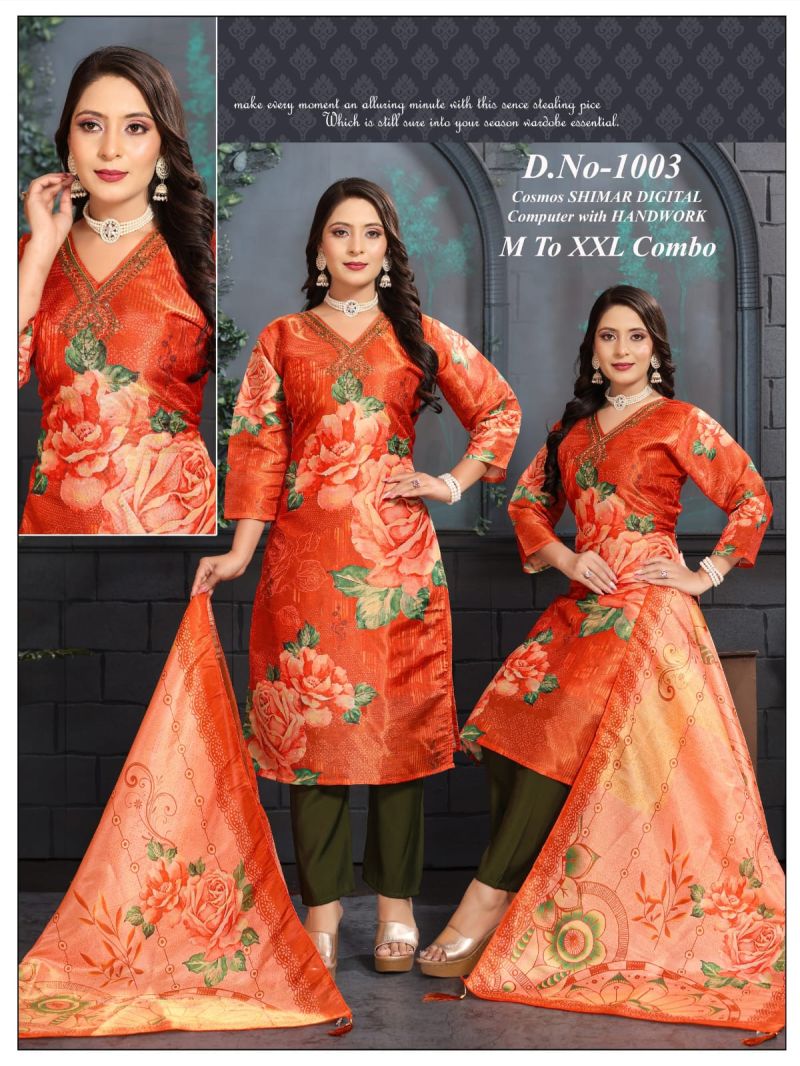 Kashvi Vol 1 Simmar Embroidered Kurti Pant with Digital Printed Dupatta Set