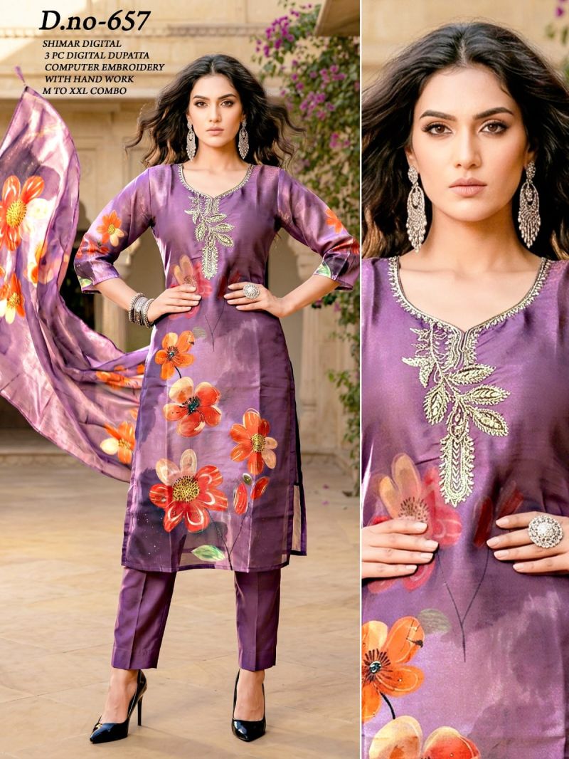 Kashvi Vol 1 Simmar Embroidered Kurti Pant with Digital Printed Dupatta Set
