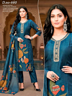 Kashvi Vol 1 Simmar Embroidered Kurti Pant with Digital Printed Dupatta Set - Amrah Wholesale