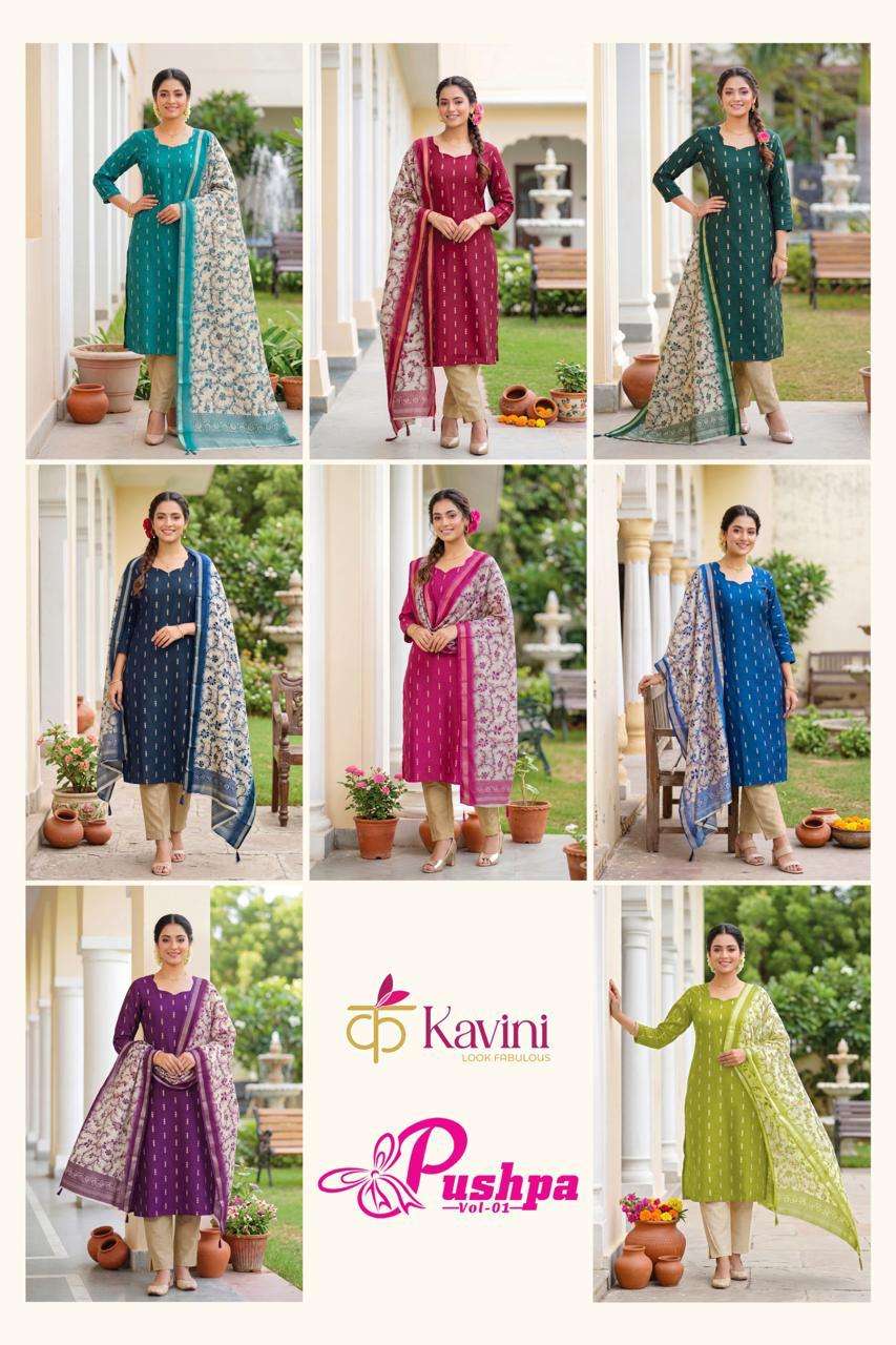 Kavini Pushpa Vol 1 South Cotton Kurta Pant Dupatta Set
