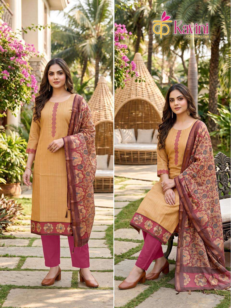 Kavini Roop South Silk Kurta Pant Dupatta Salwar Suit Set