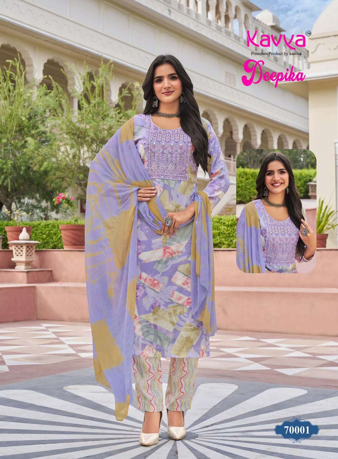 KAVYA DEEPIKA VOL-70 Rayon Printed Embroidered Stitched Suit Set