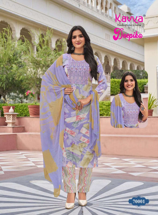 KAVYA DEEPIKA VOL-70 Rayon Printed Embroidered Stitched Suit Set
