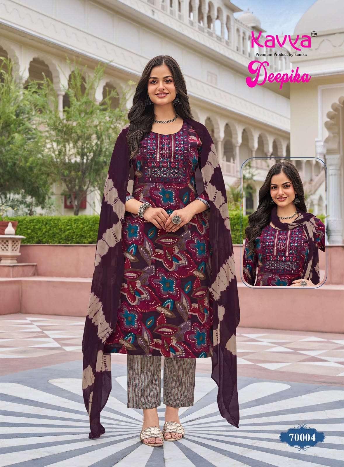 KAVYA DEEPIKA VOL-70 Rayon Printed Embroidered Stitched Suit Set