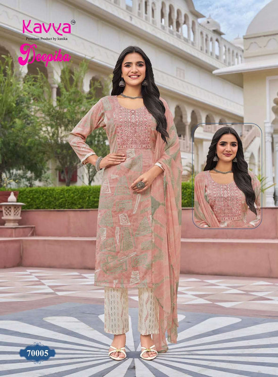 KAVYA DEEPIKA VOL-70 Rayon Printed Embroidered Stitched Suit Set