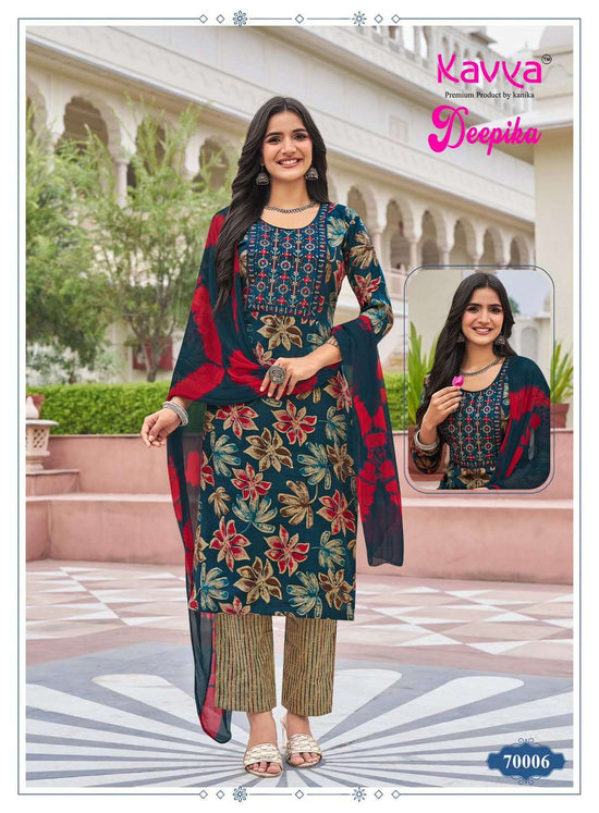 KAVYA DEEPIKA VOL-70 Rayon Printed Embroidered Stitched Suit Set