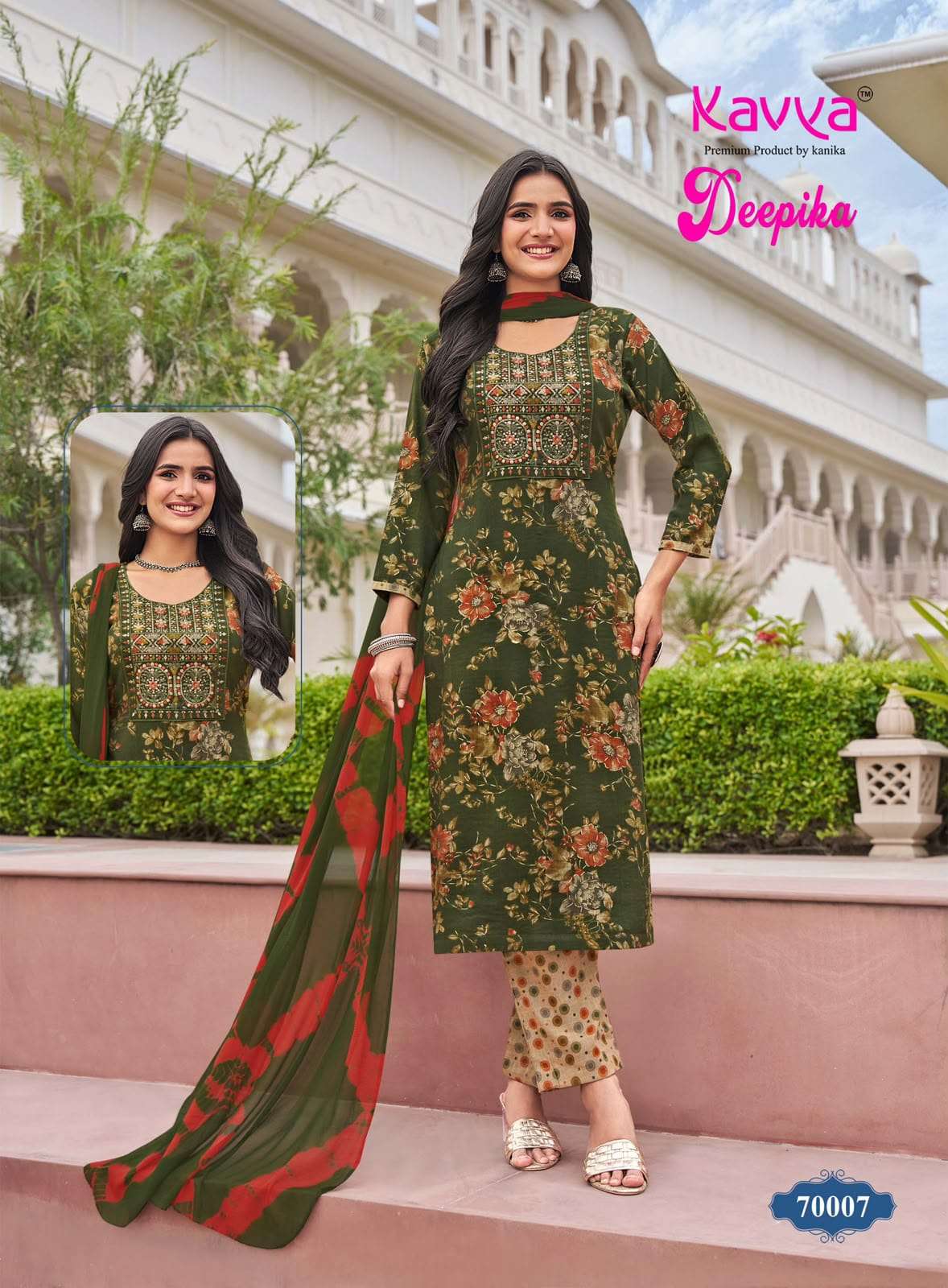 KAVYA DEEPIKA VOL-70 Rayon Printed Embroidered Stitched Suit Set